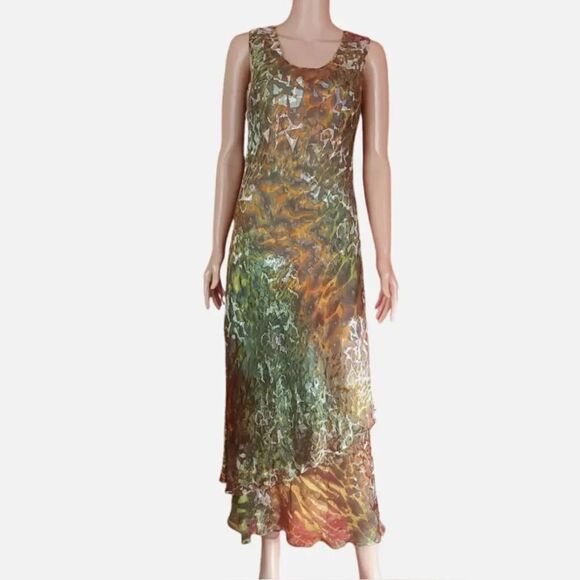 SIMPLY SILK Sleeveless Maxi Dress Watercolor Fairy Art to Wear‎ Size Small - Picture 1 of 11